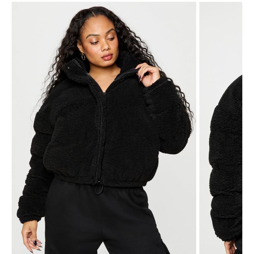 Fabletics Teddy Puffer Jacket in Black Size: S